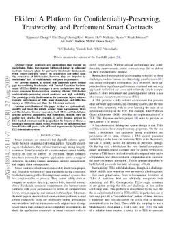 Ekiden: A Platform for Confidentiality-Preserving, Trustworthy, and
  Performant Smart Contract Execution