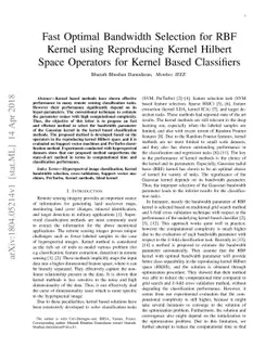 Fast Optimal Bandwidth Selection for RBF Kernel using Reproducing Kernel
  Hilbert Space Operators for Kernel Based Classifiers