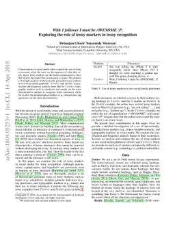 "With 1 follower I must be AWESOME :P". Exploring the role of irony
  markers in irony recognition