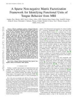 A Sparse Non-negative Matrix Factorization Framework for Identifying
  Functional Units of Tongue Behavior from MRI
