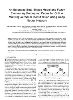 An Extended Beta-Elliptic Model and Fuzzy Elementary Perceptual Codes
  for Online Multilingual Writer Identification using Deep Neural Network