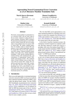 Approaching Neural Grammatical Error Correction as a Low-Resource
  Machine Translation Task