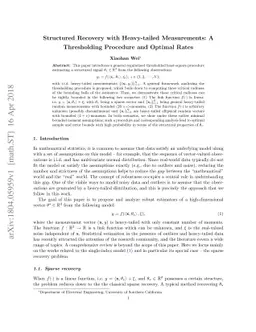 Structured Recovery with Heavy-tailed Measurements: A Thresholding
  Procedure and Optimal Rates