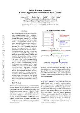 Delete, Retrieve, Generate: A Simple Approach to Sentiment and Style
  Transfer