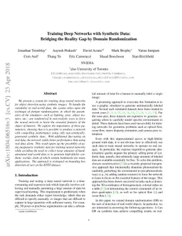 Training Deep Networks with Synthetic Data: Bridging the Reality Gap by
  Domain Randomization