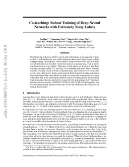 Co-teaching: Robust Training of Deep Neural Networks with Extremely
  Noisy Labels