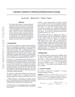 Lipschitz Continuity in Model-based Reinforcement Learning