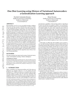 One-Shot Learning using Mixture of Variational Autoencoders: a
  Generalization Learning approach
