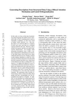 Generating Descriptions from Structured Data Using a Bifocal Attention
  Mechanism and Gated Orthogonalization