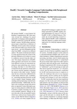 DuoRC: Towards Complex Language Understanding with Paraphrased Reading
  Comprehension