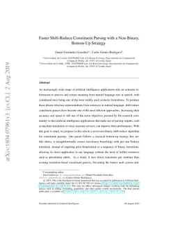 Faster Shift-Reduce Constituent Parsing with a Non-Binary, Bottom-Up
  Strategy