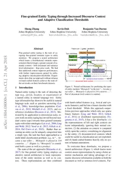 Fine-grained Entity Typing through Increased Discourse Context and
  Adaptive Classification Thresholds