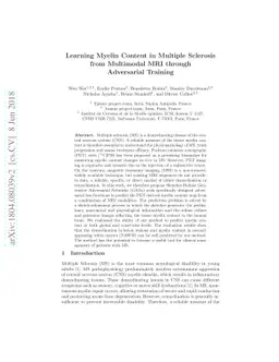Learning Myelin Content in Multiple Sclerosis from Multimodal MRI
  through Adversarial Training