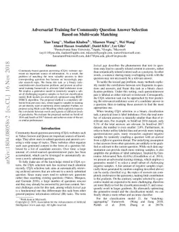 Adversarial Training for Community Question Answer Selection Based on
  Multi-scale Matching