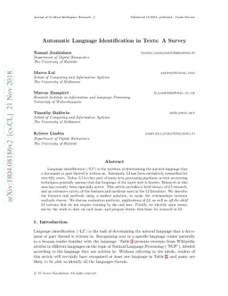 Automatic Language Identification in Texts: A Survey