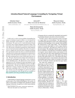 Attention Based Natural Language Grounding by Navigating Virtual
  Environment
