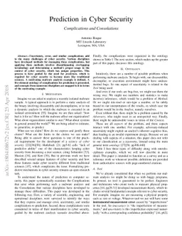 Prediction in Cyber Security: Complications and Consolations