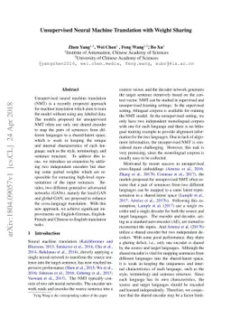 Unsupervised Neural Machine Translation with Weight Sharing