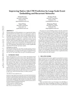 Improving Native Ads CTR Prediction by Large Scale Event Embedding and
  Recurrent Networks