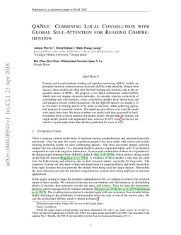 QANet: Combining Local Convolution with Global Self-Attention for
  Reading Comprehension