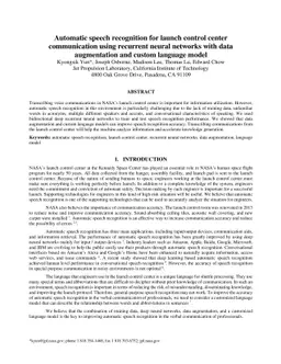 Automatic speech recognition for launch control center communication
  using recurrent neural networks with data augmentation and custom language
  model