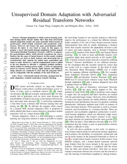 Unsupervised Domain Adaptation with Adversarial Residual Transform
  Networks