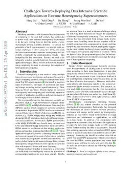 Challenges Towards Deploying Data Intensive Scientific Applications on
  Extreme Heterogeneity Supercomputers