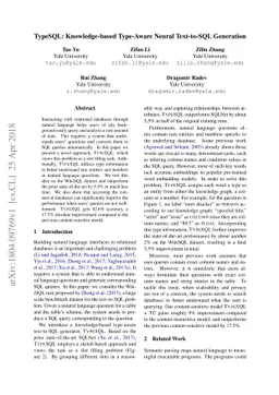 TypeSQL: Knowledge-based Type-Aware Neural Text-to-SQL Generation