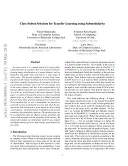 Class Subset Selection for Transfer Learning using Submodularity