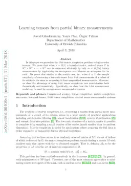 Learning tensors from partial binary measurements