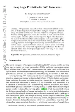 Snap Angle Prediction for 360$^{\circ}$ Panoramas