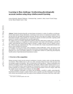 Learning to Run challenge: Synthesizing physiologically accurate motion
  using deep reinforcement learning