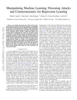 Manipulating Machine Learning: Poisoning Attacks and Countermeasures for
  Regression Learning