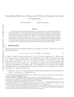 Near-Optimal Recovery of Linear and N-Convex Functions on Unions of
  Convex Sets