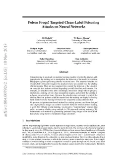Poison Frogs! Targeted Clean-Label Poisoning Attacks on Neural Networks