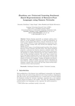 Emotions are Universal: Learning Sentiment Based Representations of
  Resource-Poor Languages using Siamese Networks