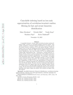 Cancelable Indexing Based on Low-rank Approximation of
  Correlation-invariant Random Filtering for Fast and Secure Biometric
  Identification