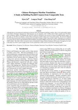 Chinese-Portuguese Machine Translation: A Study on Building Parallel
  Corpora from Comparable Texts