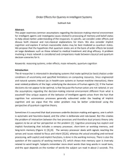 Order Effects for Queries in Intelligent Systems