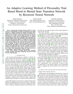 An Adaptive Learning Method of Personality Trait Based Mood in Mental
  State Transition Network by Recurrent Neural Network
