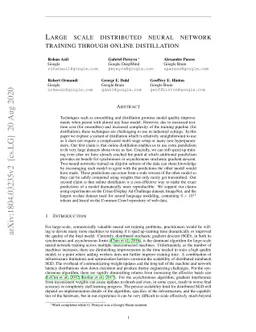 Large scale distributed neural network training through online
  distillation