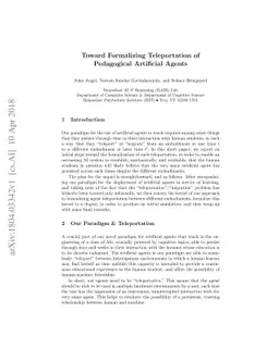 Toward Formalizing Teleportation of Pedagogical Artificial Agents