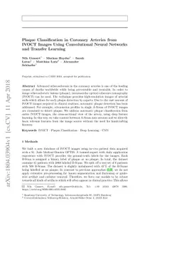 Plaque Classification in Coronary Arteries from IVOCT Images Using
  Convolutional Neural Networks and Transfer Learning