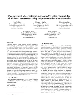 Measurement of exceptional motion in VR video contents for VR sickness
  assessment using deep convolutional autoencoder