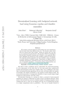 Decentralized learning with budgeted network load using Gaussian copulas
  and classifier ensembles