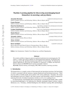 Machine Learning pipeline for discovering neuroimaging-based biomarkers
  in neurology and psychiatry