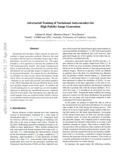 Adversarial Training of Variational Auto-encoders for High Fidelity
  Image Generation