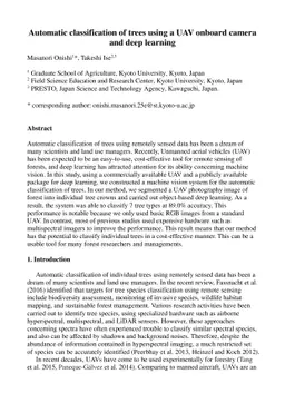 Automatic classification of trees using a UAV onboard camera and deep
  learning