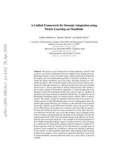 A Unified Framework for Domain Adaptation using Metric Learning on
  Manifolds