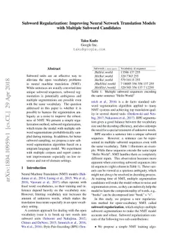 Subword Regularization: Improving Neural Network Translation Models with
  Multiple Subword Candidates